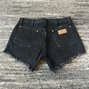 Wrangler Black Denim Jean Shorts - Frayed Hem
